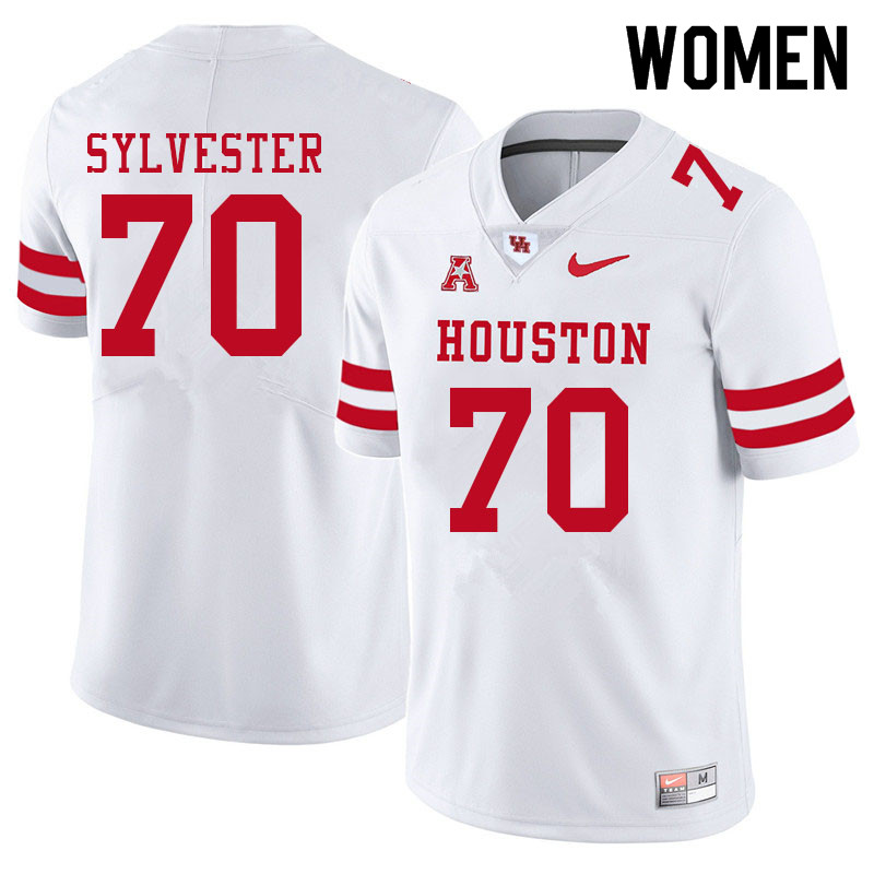 Women #70 Trevonte Sylvester Houston Cougars College Football Jerseys Sale-White - Click Image to Close